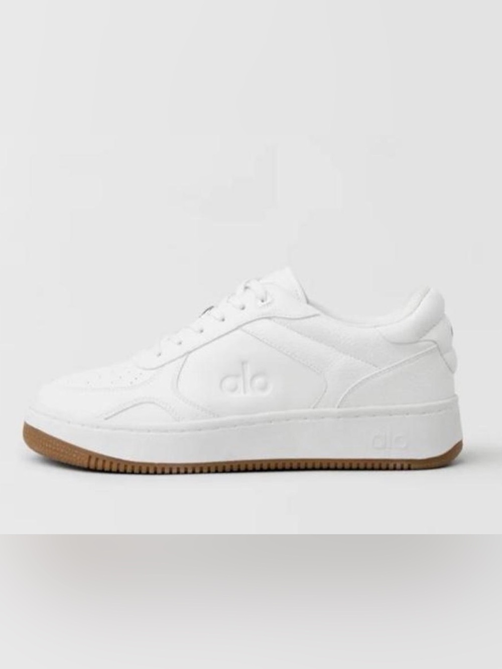 Alo White Low-Top Leather Sneaker with Gum Outsole